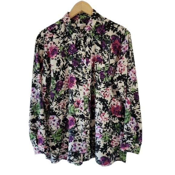 J. Jill Women's Multicolored Floral Button-Up Shirt Sz M Long Sleeve Cottagecore - Picture 1 of 10